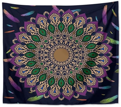 MT Majami Wandbehang Mandala indisch 200 x 150 cm Feder Polyester Wandtuch Wandteppich Tapisserie Hippie Retro