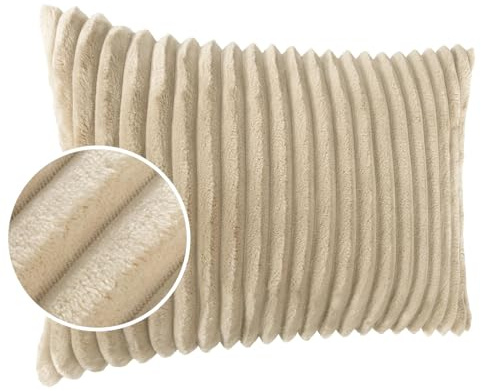 Dekokissen Kissenbezug Sofakissen Pillow Plüsch Kuschelkissen Zierkissen Cord Kissen Couchkissen Kord Kissenhülle ultraweich gestreift Lilli 30x50cm ohne Füllung Creme