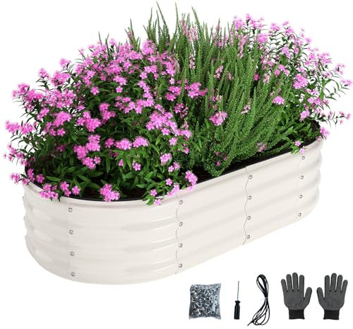 Pflanzgefäß aus verzinktem Metall, Hochbeet, für Gartenarbeit, Outdoor, 1,2 x 0,6 x 0,3 m, Pflanzgefäß, Pflanzkasten, Hochbeet, langer Gemüseabstand, Kräuter-Hochbeete für Gartenarbeit, Weiß