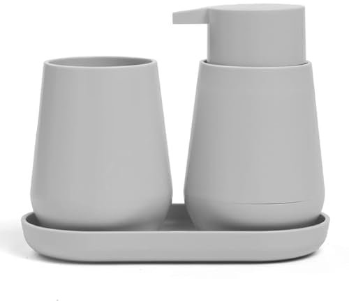 Swan Household Set 3 pcs Bathroom Accessories Bathroom Soap Dispenser & Tumbler & Tray Set, Bathroom Decor Bathroom Accessory Gift Set (Grey)