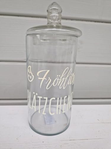 Arinosa Plätzchendose Glas mit Deckel Text Fröhliche Plätzchenzeit 11,5x12x21 cm