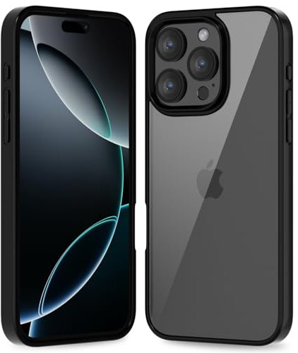 oakxco Thin Slim Clear case for iPhone 16 Pro, Transparent Hybrid Hard Shell Plastic & Soft Silicone Rubber Bumper, Non-Yellow Acrylic Protective Lightweight Cover for Women, Black