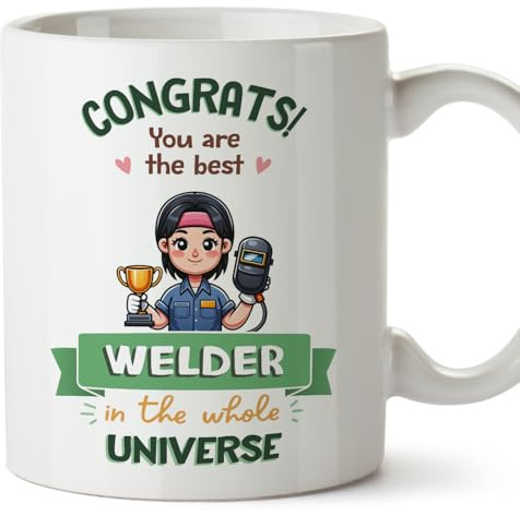 MUGFFINS Welder Woman Mug - in English - Best in Universe Trophy - Funny Gift for Colleagues - Ceramic 11oz Mug