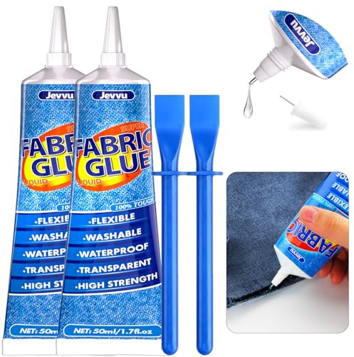Jevvu Fabric Glue, Strong Fabric Adhesive for Clothes, Permanent Washable Material Repair Glue for Fabric, Crafts DIY, Upholstery, Textiles, Doll Repair, Felt and Badges (100ml)
