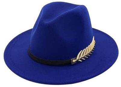 Damen Wide Brim Fedora Panama Hut mit Gürtelschnalle Farbiger Cowboyhut Canvas, blau, Einheitsgröße