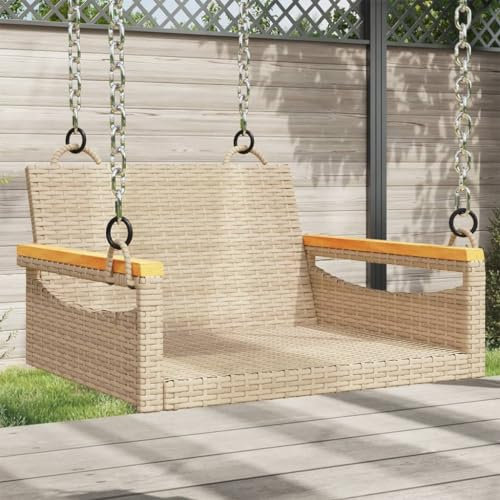 Gecheer Hängeschaukel, Schaukelbank mit Befestigungsringen, Gartenschaukel 63x62x40 cm Poly Rattan Beige for Außenbereich