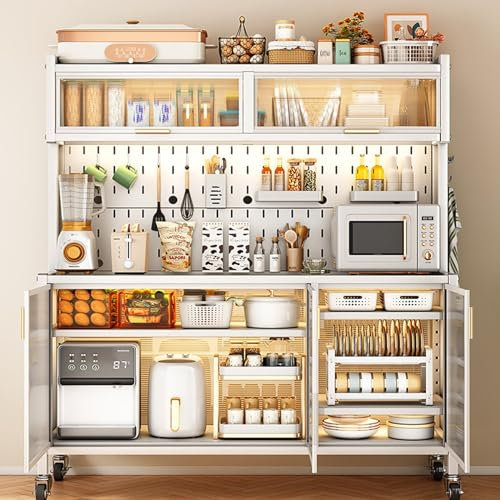 Bakers - Carrello per forno a microonde, con doppia porta e pannello forato, grandi ripiani in metallo, ruote frenabili, 143 cm
