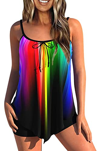 Maillots Deux Pièces Femme Grande Taille Tankini Shorty Ronde Ensemble Maillot De Bain Taille Haute Amincissant avec Armature Bikini D'été Marque Pas Cher Beachwear(Multicolore,4XL)