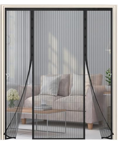 Mosquitera Magnética para Puertas Exteriores 190x190cm, YSJYYHP, Doble Apertura Lateral, Sin Agujeros, Negro