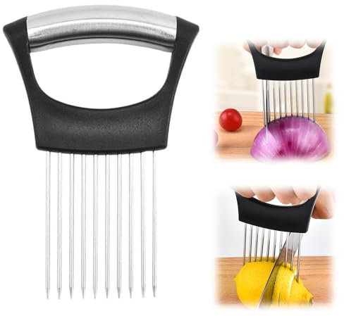 Onion Holder for Slicing, 2025 New Stainless Steel Onion Slice Holder Lemon Slicer Vegetable Cutter, Kitchen Gadgets Chopper Slicing Assistant Tool for Meat, Onion, Tomato, Potato (1 Pcs)