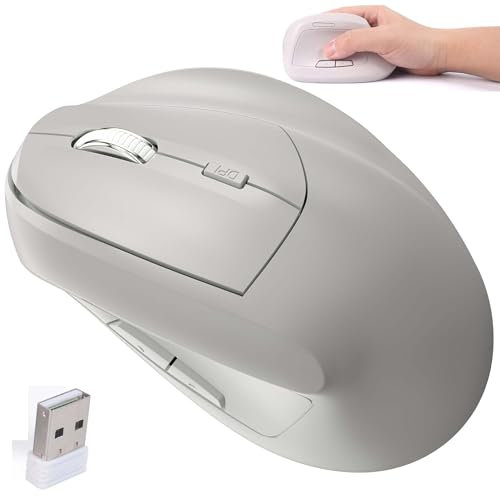 Wireless Mouse Bluetooth Ergonomic Vertical Rechargeable Silent Portable Cordless Dual Mode High Precision Optical Mice with 7 Buttons USB Receiver for PC/Laptop/Tablet/MacBook,Reduce Wrist Pain（Grey）