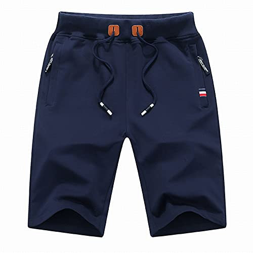 Bermuda Pantaloncini da Uomo, Pantaloncini Sportivi da Uomo, Corti con Tasche, Comodi, Traspiranti, per Il Fitness, Casual, con Cerniera, da Basket, da Corsa, in Tinta Unita, Blu, m
