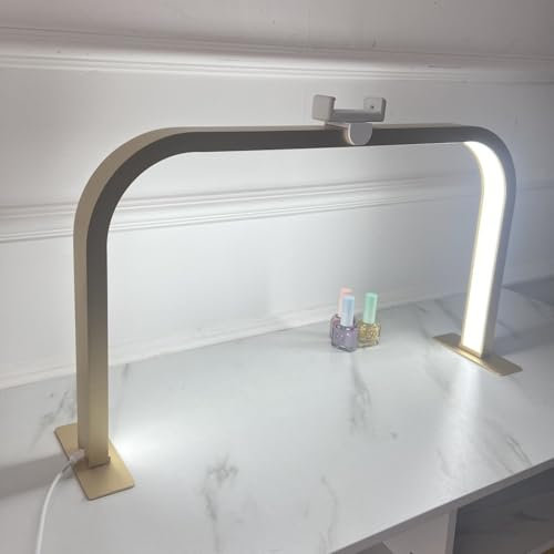 Dalumian Nail Table Arch Lamp with Phone Holder, Square Manicure Light Desk Lamp, LED Lash Light 3 Color Temperature, 3000K-6000K Dimmable, 45W(Gold)