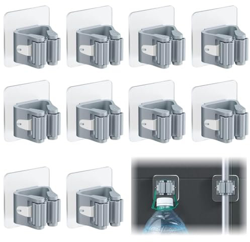DWFEYOI Autoadesivo Appendi Scope a Muro, Porta Scope Parete 10 Pezzi, ABS Portascope da Muro Regolabile Appendibile, Non è necessario forare，Adatto Per Cucina, Garage, Giardino, Terrazza, Bagno