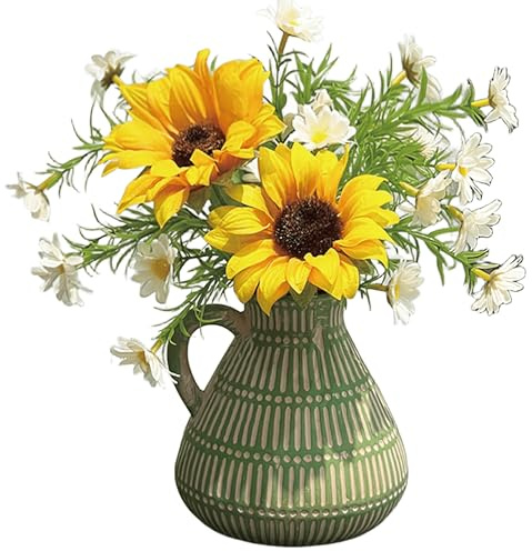 SYDDOL Artificial Sunflower in Vase for Home Decor, Silk Sunflower Daisy Bouquet Artificial Flowers with Pot, Realistic Flower Arrangement for Summer Autumn Decor Centerpiece Table Decor