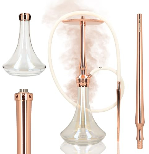 Chicha EL-BADIA® Z6 59cm – Chicha Premium Haut de Gamme en Acier Inox avec Vase en Verre Épais, Tuyau Silicone Soft Touch & Diffuseur Réversible – Idéal Connaisseurs & Professionnels (Rose Gold)