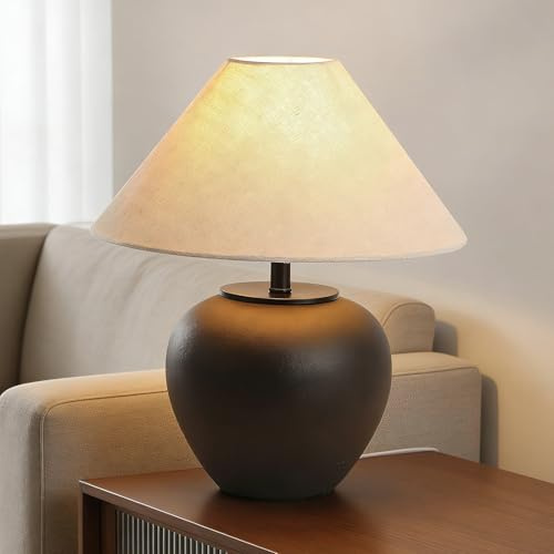 HvKvHvY Rustikale schwarze Bauernhaus-Tischlampe, Tischlampen im Wabi-Sabi-Stil, Vintage-Nachttischlampe aus Keramik für Schlafzimmer, Hotel, Wohnzimmer, dekorative Ornamente (schwarz)