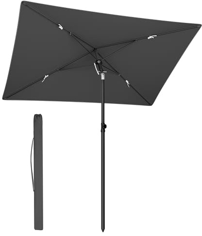 SONGMICS Sonnenschirm Balkon, 190 x 120 cm, Gartenschirm rechteckig, UPF 50+ Sonnenschutz, knickbar, Terrassenschirm, Outdoor Garten Terrasse Strand, Tragetasche, ohne Ständer, grau GPU024GZ01