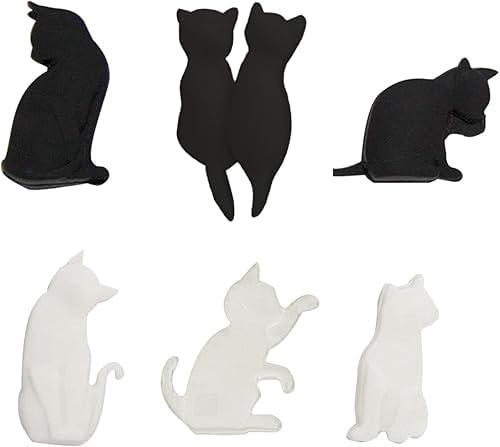 Lot de 6 pinces à sachets de thé en silicone en forme de chat, réutilisables en noir et blanc, parfaits pour le thé, le café, les collations, la cuisine et les boissons