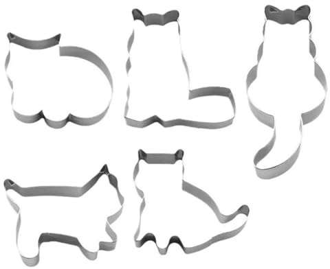 DIPZO 5-tlg. Keks-Ausstecher-Set Katze, Edelstahl Keksformen in Katzenform, Tiermotive für Backen, Fondant, Zuckerkunst, Gebäck & Dekoration