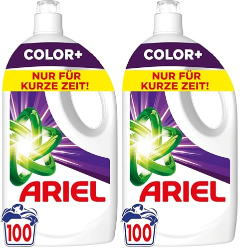 Ariel Lessive liquide, 100 lavages Color+, élimination puissante des taches en seulement 1 lavage, même en cycle de lavage à froid (Lot de 2)