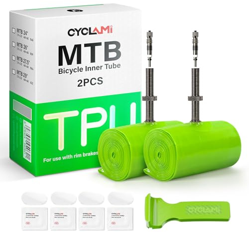CYCLAMI TPU Fahrradschlauch 29 Zoll,2 Pack TPU Schlauch MTB Abnehmbares Metall-Luftventil,für MTB 29''/27.5''/26'' ×1,9-2,5 mit Presta Ventil 45mm(65g) (MTB27.5''-FV:45MM)