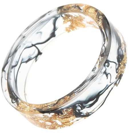 GALPADA Handgefertigter mit Goldener Blattverzierung Harzring für Frauen | Kunstharz, Glatte Oberfläche, Angenehm zu Tragen, Modisch und Chic, für Alltag und Stilbewusste Damen