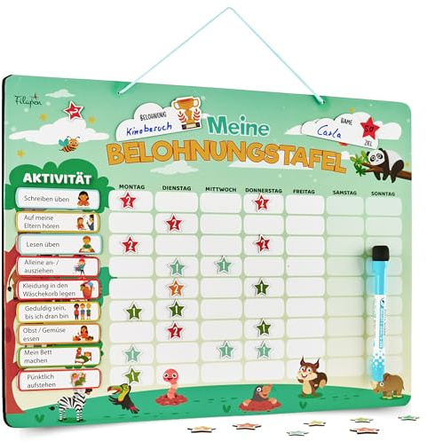 Filapen Magnettafel Kinder – Belohnungstafel & Wochenplaner abwischbar | 335 Magnete in 5 Kategorien | ADHS Hilfsmittel & Autismus Strukturhilfe | ab 3 Jahren