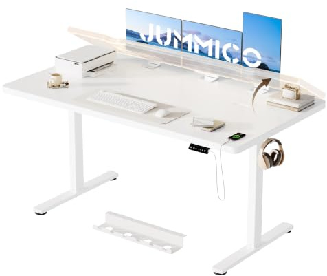 JUMMICO Höhenverstellbarer Schreibtisch 160x80cm mit Kabelmanagement | Schreibtisch Höhenverstellbar Elektrisch mit Aufklappbarer Tischplatte, Steh-Sitz Bürotisch für Home Office, Wolkenweiß