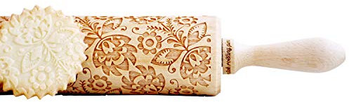 Holz Teigroller/Nudelholz mit Prägung Blumen