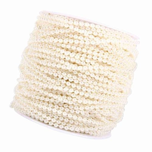 Zerodis Künstliche Perlen Perlengirlande mit Perlenschnur Hochzeit Party Dekoration DIY 3mm 50M / Rolle (Beige)