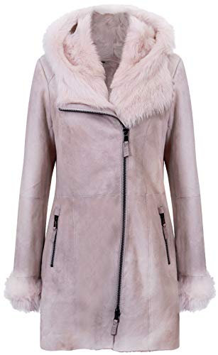 Infnity Leather Damen Nicht Gerade Weiss Frost Grau Mit Kapuze Wildleder Merino Shearling Schaffell Jacke L