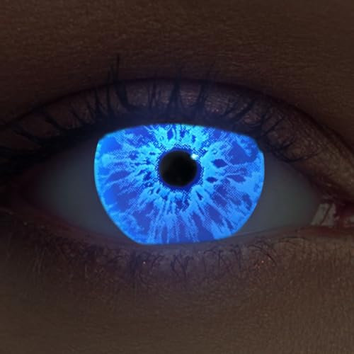 DESIGNLENSES, Leuchtende Halloween The Purge Kostüm Kontaktlinsen blau, 1 Paar (2 Stück),weiche UV Neon Farblinsen Sparkle (Sparkle Blau, 14.00, 0.00)