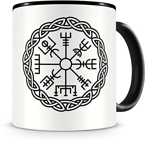 Samunshi® Vegvisir mit Knoten A Tasse für Kaffe oder Tee Geschenk für Vikinger Wikinger Germanen Fans Kaffeetasse Kaffeepot Teetasse Lustige Tassen zum Geburtstag schwarz Keramik 300ml