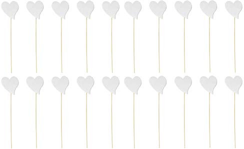 DARO DEKO Blumen-Stecker Herz weiß mit Holzstab 20 Stück