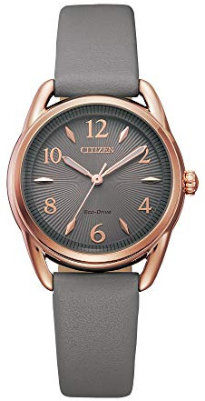 CITIZEN Women's Eco-Drive Dress Classic Watch in Rose-Tone Stainless Steel with Grey Leather Strap, Grey Dial (Model: FE1218-05H)
