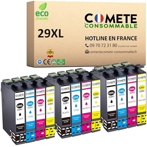 COMETE, Marque française - 29XL - 12 Cartouches Compatibles avec Epson 29 XL Fraise - Multipack pour XP-342 XP-352 XP-452 XP-332 XP-245 XP-442 XP-255 XP-355 XP-455 XP-247 XP-432 XP-435 XP-335 XP-345