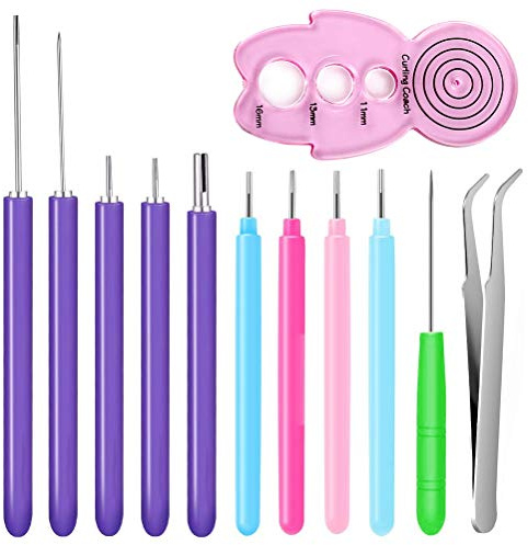 12 Pack Paper Quilling Tools Set, Slotted Needle Pens with Tweezers