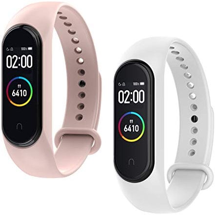 WD&CD Cinturini Compatibile per Mi Band 3/ Mi Band 4, Cinturini in Silicone, Sportivo Colorato Regolabile Bracciali Compatibile per Xiaomi Band 3/4-2 Pezzi (Bianco, Rosa)
