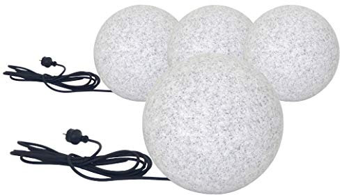 Trango 4er Set 250GB IP65 Gartenkugel inkl. je 1x E27 LED Leuchtmittel in Granitstein-Optik *NATURE* Kugelleuchte mit 25cm Durchmesser & ca. 5 Meter IP44 Kabel Gartenleuchte, Leuchtkugel, Kugellampe