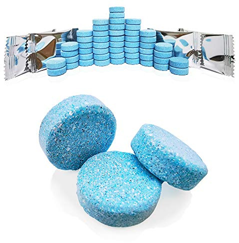 DOKIKO Lot de 50 tablettes concentrées de liquide lave-glace pour pare-brise de voiture, 1 paquet fait 52,5 gallons, 1 pièce fait 3,5 litres (hiver : utilisation avec dégivreur ou méthanol)