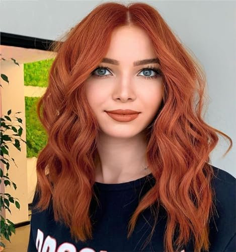 PORSMEER Perücke Auburn Rot Kurz Locken Bob Synthetische Haarperücken für Frauen Afro Ingwer Rot Natürliche Synthetische Haar Cosplay Tägliche Party Perücke