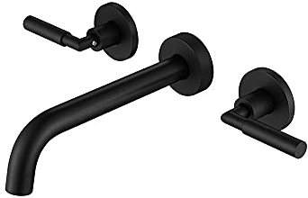 chicstyleme Badezimmer Armatur Waschtischarmatur Drei-Loch-Wasserhahn mit Doppelgriff an der Wand Schwarze Badezimmerhahn Badewannenhahn Soaker Wanne Armatur