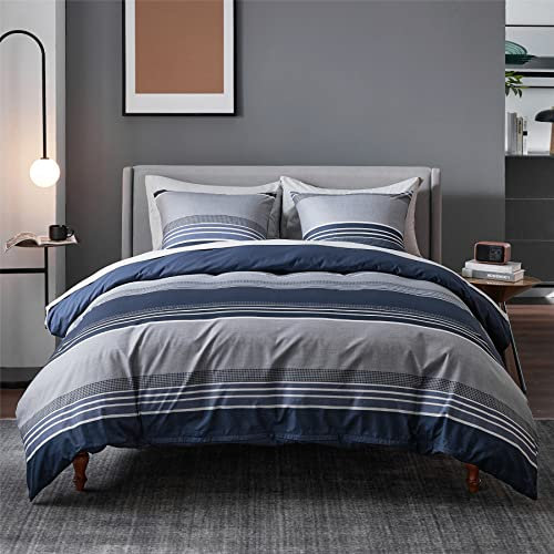 BEDSURE Bettwäsche 135x200 2teilig Bettbezug - Bettwäsche-Sets Blau 135 x 200 cm mit Kissenbezug 80x80 cm, ÖKO-TEX Wendebettwäsche Bedding Blau Gestreift Muster mit Reißverschluss