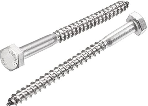 sourcing map Hexagonal Tire-fond M6 x 80mm 304 Inox Acier Demi-fil Autotaraudeuse Boulons pour Bois Vis 10Pcs