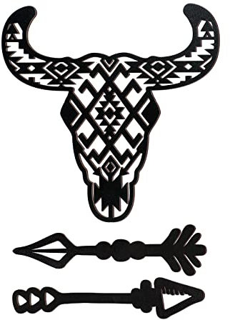 Blulu 3 Stück Western Kuh Schädel Wanddekoration Holz Stier Schädel Schilder Longhorn Wanddekoration Kunst Kuh Hörner Dekoration für Badezimmer Rustikale Holzpfeile für Schlafzimmer Zimmer Bauernhaus