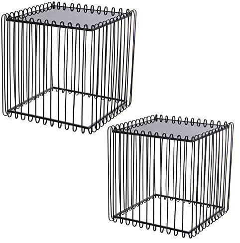 DRW Set de 2 Mesas Cuadradas de Metal con Cristal en Negro 60x60x60cm y 45x45x45cm