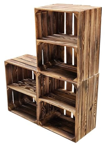 Teramico Flambierte Holzkisten als Bücherregal/Regalkisten 50 x 40 x 30cm mit Ablagefach/Mittelbrett - massiv und stabil (3)