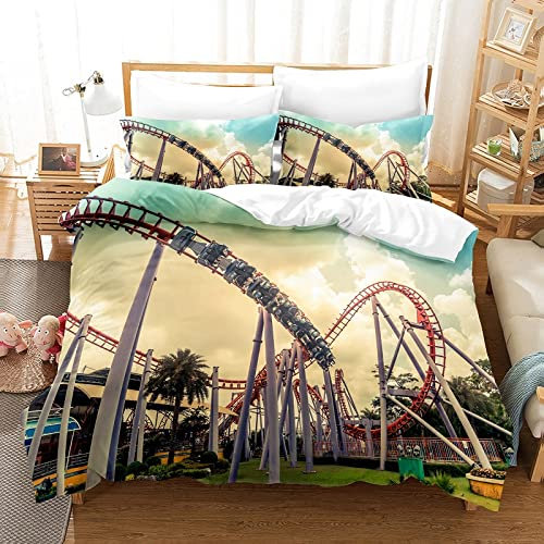 HONGNIU Bettwäsche Set Achterbahn Bettbezug 135x200 cm weich bequem atmungsaktiv Hypoallergen Mikrofaser Bettbezüge Und 2 Kissenbezug,Geeignet für Jungen Mädchen Kinder