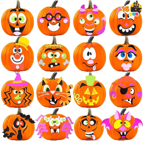 JOYIN 16 Packungen Halloween-Kürbis-Aufkleber, Schaumstoff-Bastelset, Halloween-Partygeschenke für Kinder, Partyzubehör, Kunstaktivitäten, lustige Kürbisdekorationsaufkleber, Jack-O-Laternenaufkleber,